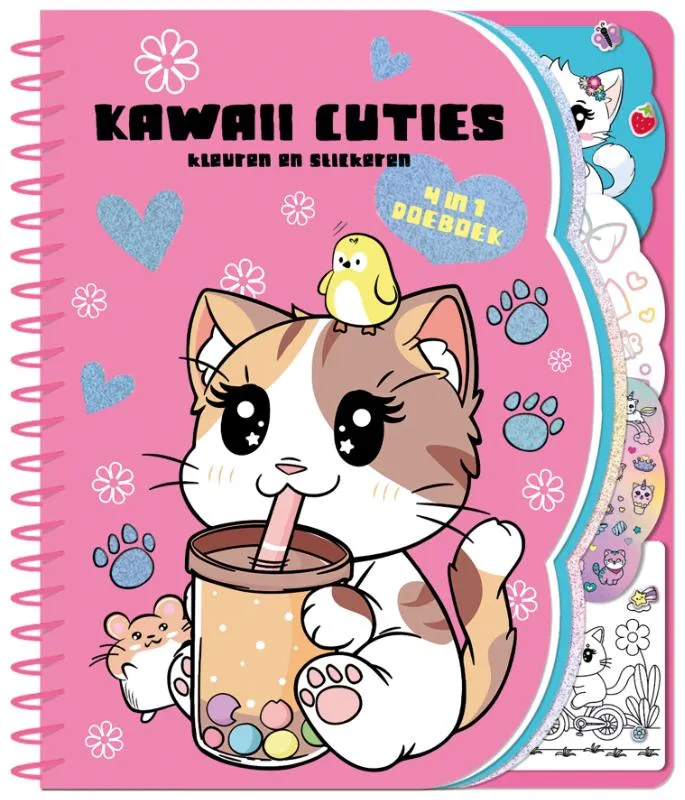 Kawaii cuties 4 in 1 doeboek - Kleuren en stickeren | 9789464328820 Kawaii cuties 4 in 1 doeboek - Kleuren en stickeren