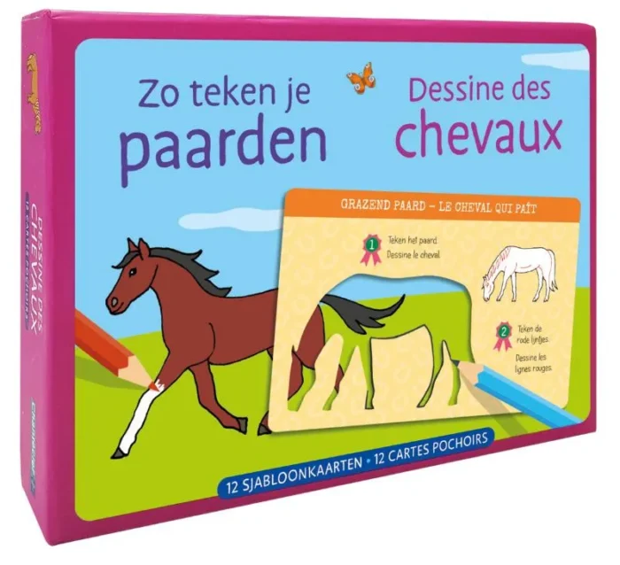 12 sjabloonkaarten / Dessine des chevaux – 12 cartes pochoirs