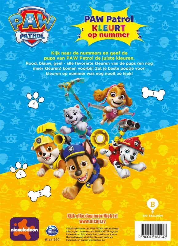 Paw Patrol kleurt op nummer | 9789047881247 Paw Patrol kleurt op nummer - Afbeelding 2