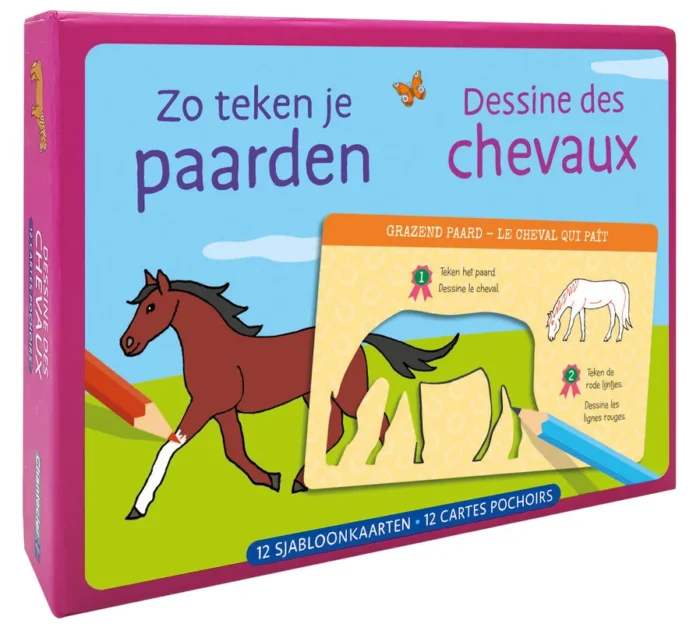 12 sjabloonkaarten / Dessine des chevaux – 12 cartes pochoirs