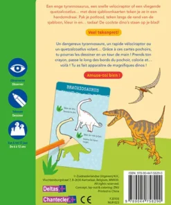 12 sjabloonkaarten / Dessine des dinos – 12 cartes pochoirs | 9789044758290