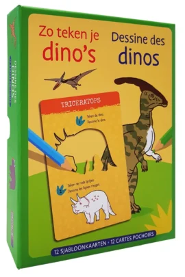 12 sjabloonkaarten / Dessine des dinos – 12 cartes pochoirs