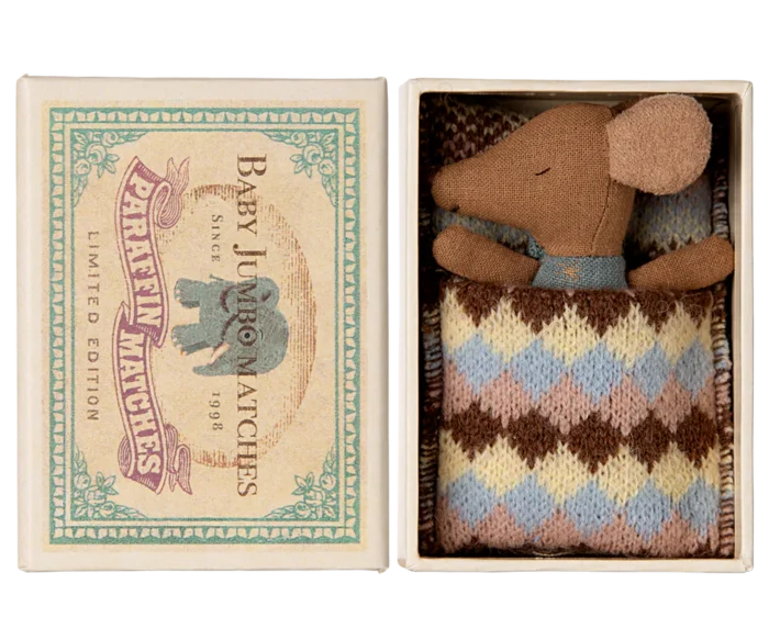 Baby muis in luciferdoosje blauw / Sleepy wakey baby mouse in matchbox blui - Afbeelding 3