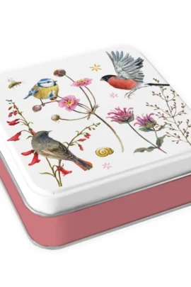 Blikje met vogels en bloemen