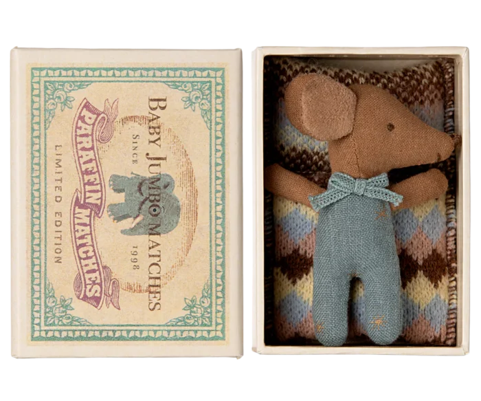 Baby muis in luciferdoosje blauw / Sleepy wakey baby mouse in matchbox blui - Afbeelding 2