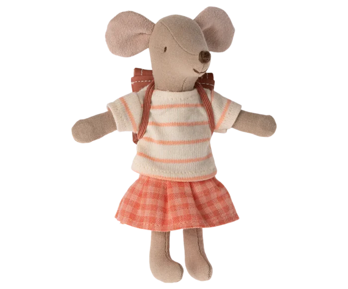 Grote zus driewieler muis koraal / Tricycle mouse, big sister, coral