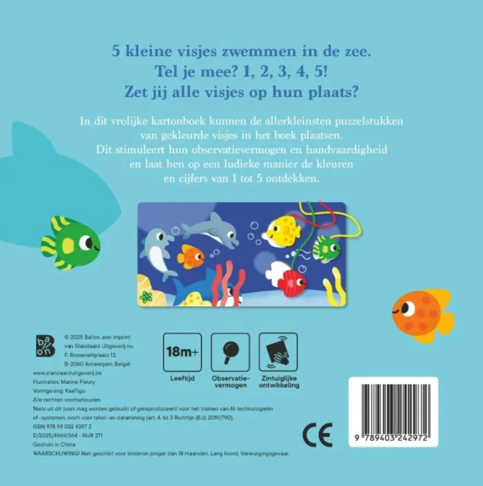 5 kleine visjes (kartonboek met puzzelstukken aan koord) - Afbeelding 2