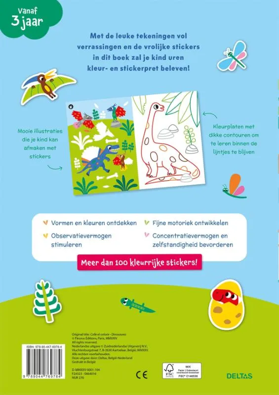 Kleur- en stickerpret Lieve dino's vanaf 3 jaar | 9789044769784 Kleur- en stickerpret Lieve dino's vanaf 3 jaar - Afbeelding 2